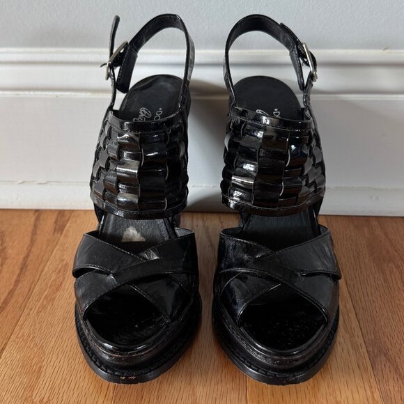 Donald J Pilsner Black Patent Leather Wedge Size 6M - Picture 1 of 7